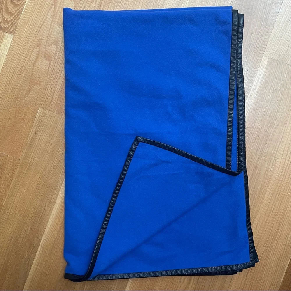 Ralph Lauren Home 100% Cashmere Royal Blue Blanket w/ Leather Trim - NWOT